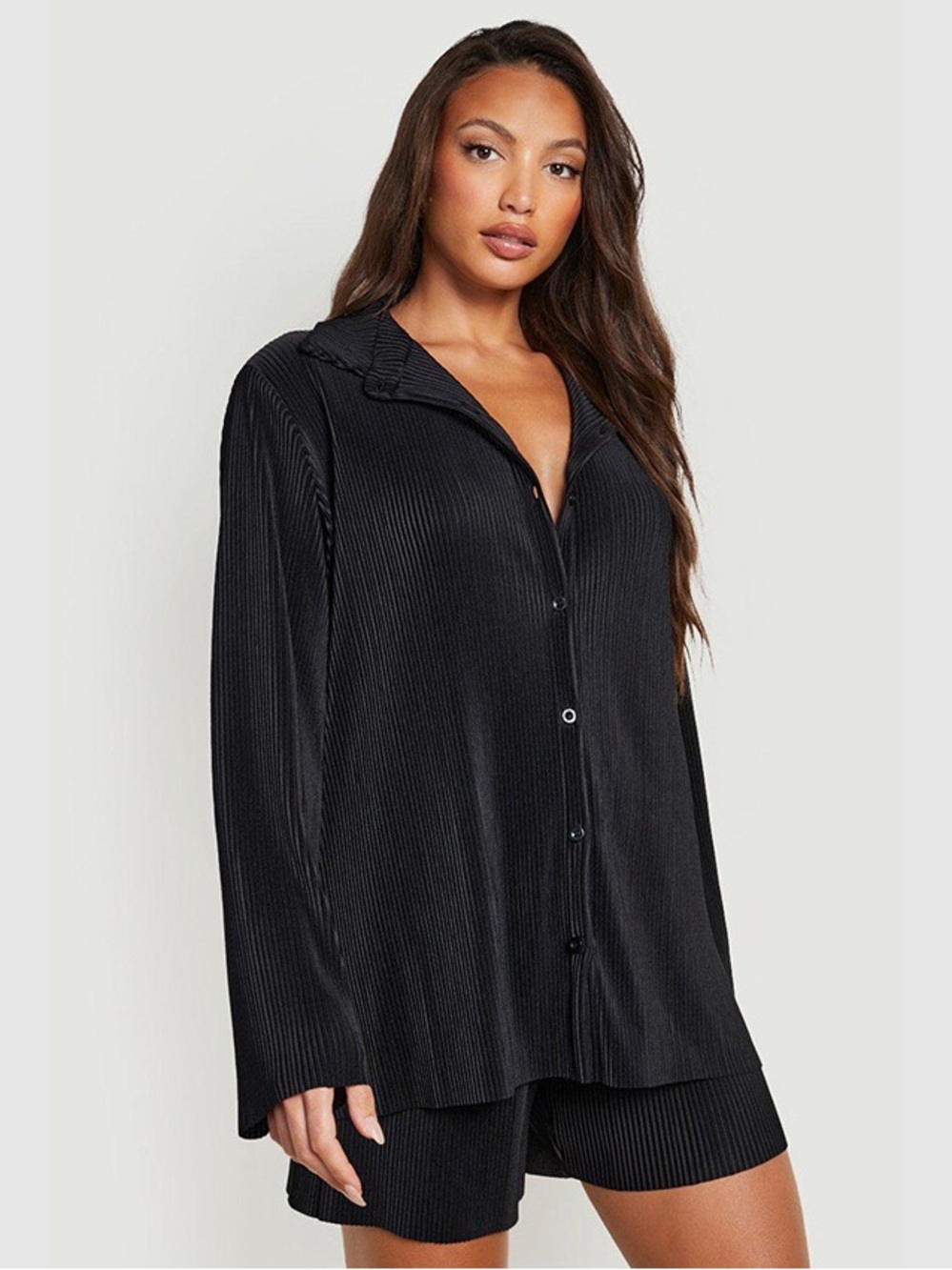 Green Ribbed Button-Up Lounge Top and Shorts Set